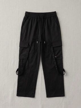 Black Wide-Leg Cargo Pants Eyelet Straps Gothic Streetwear